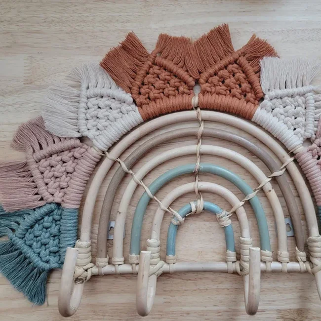 Радужный ротанговый крючок для пальто макраме ротанг с крючками вешалка одежды оптом