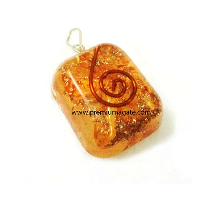 
 Orange Orgone Rounded Square Dyed Pendant : Wholesale Orgonite Pendants from India  