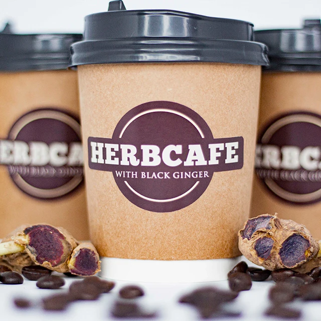 Portable cup coffee healthy Coffee Herbcafe Black Ginger aromatic size each pack Coffee manufacturer Malaysia