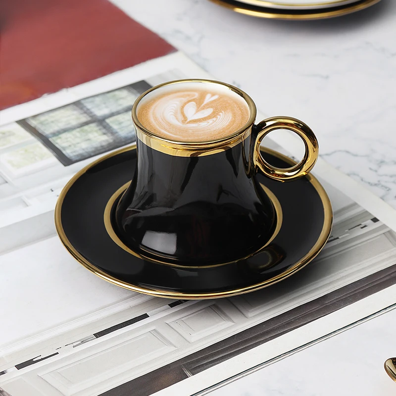 Custom European Porcelain Demitasse Espresso Cup Ceramic Turkish Coffee Cup Tiny Mugs Gold Coffee Cup and Saucer