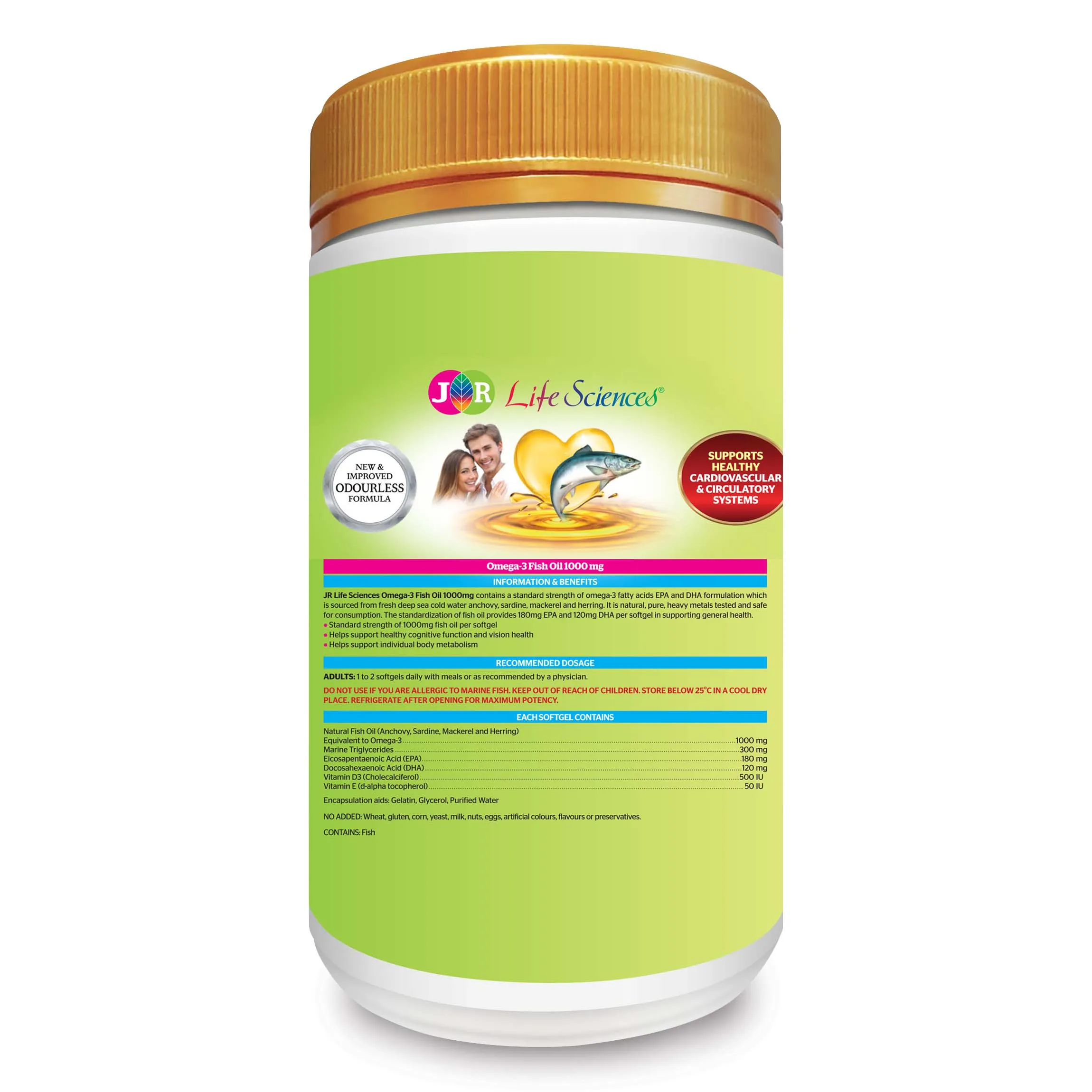 Медицинская добавка JR Life Sciences Omega-3 рыбное масло 1000 мг (180 мягких гелей) из Новой Зеландии