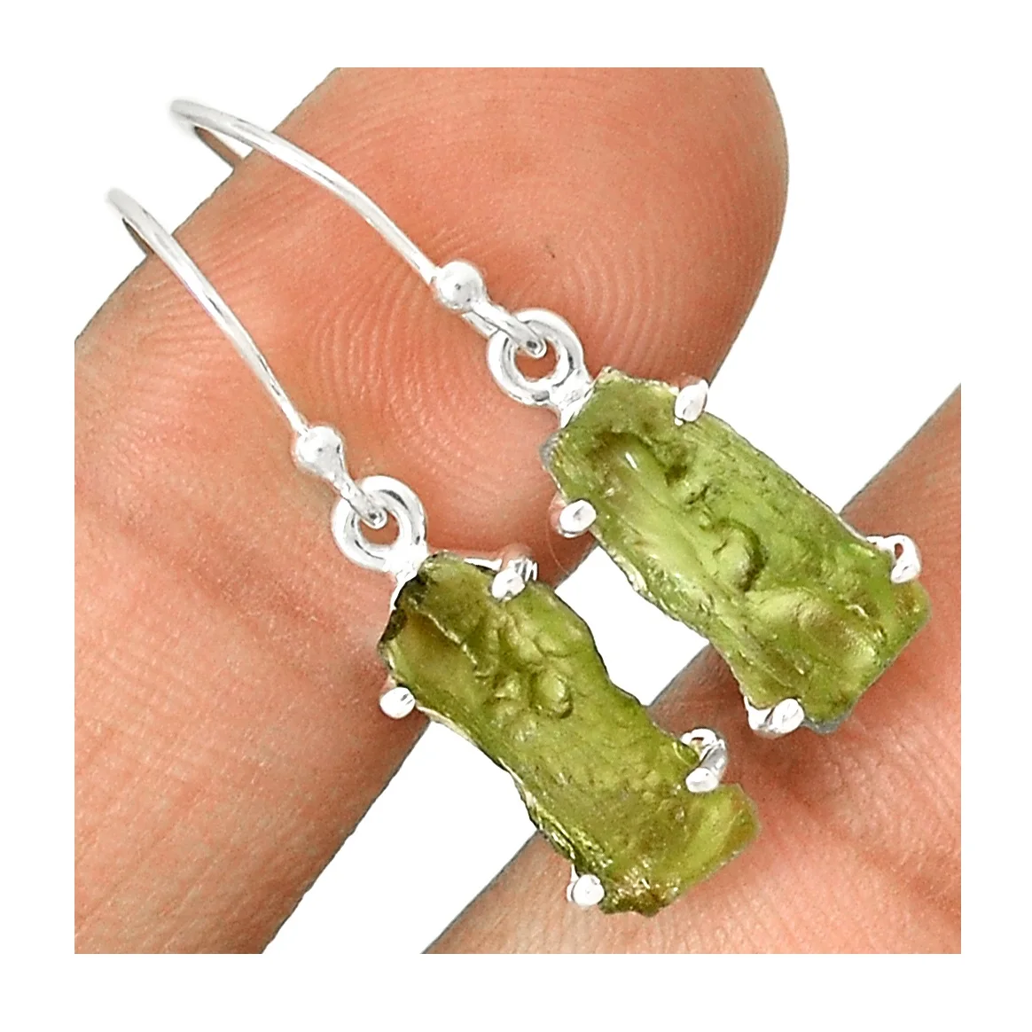 Silver Plated Gemstone Moldavite Green Stone Earrings At Reasonable Price Available By Indian Exporter