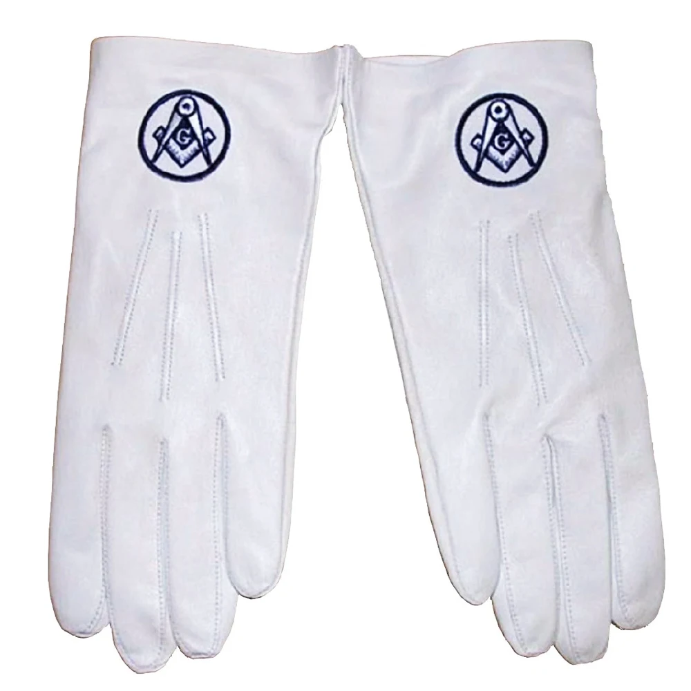 Masonic White Leather Gloves With Logo