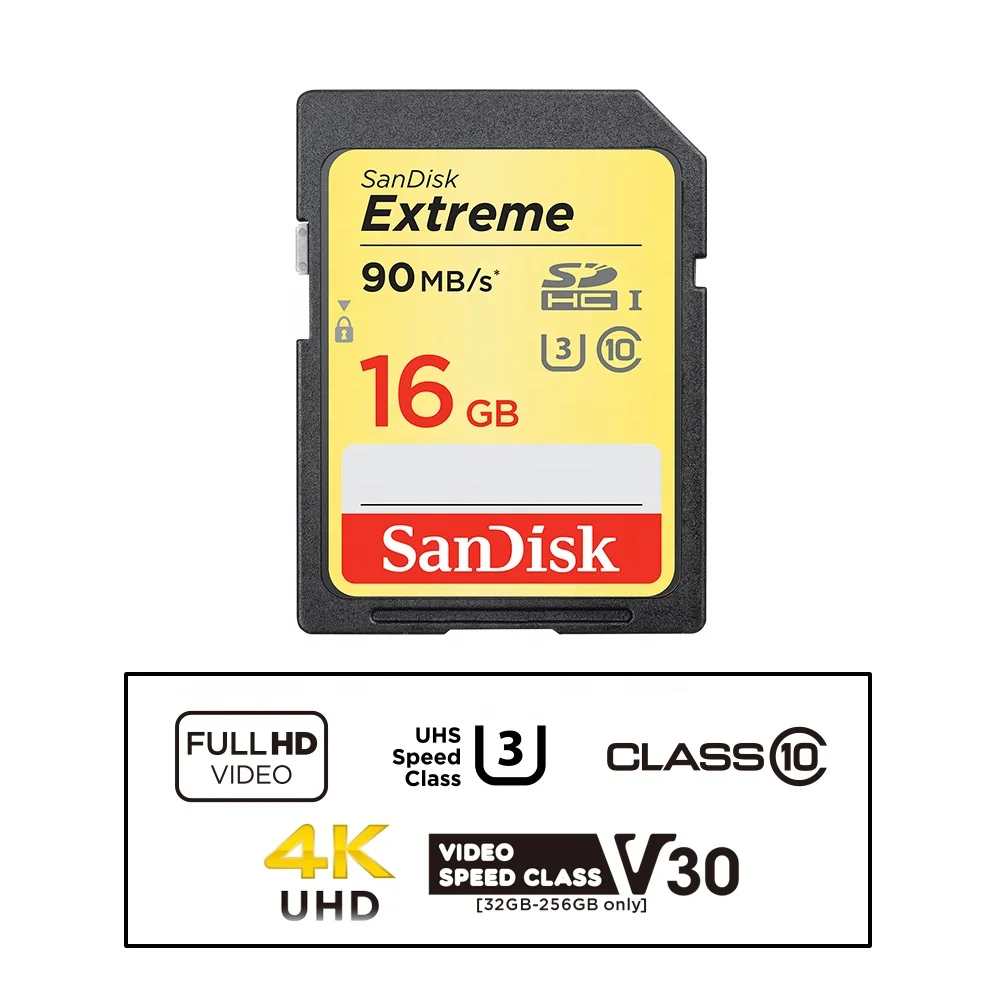 Оригинальный двойной флеш-накопитель SanDisk Extreme SD карта UHS-I U3 class10 памяти на 16