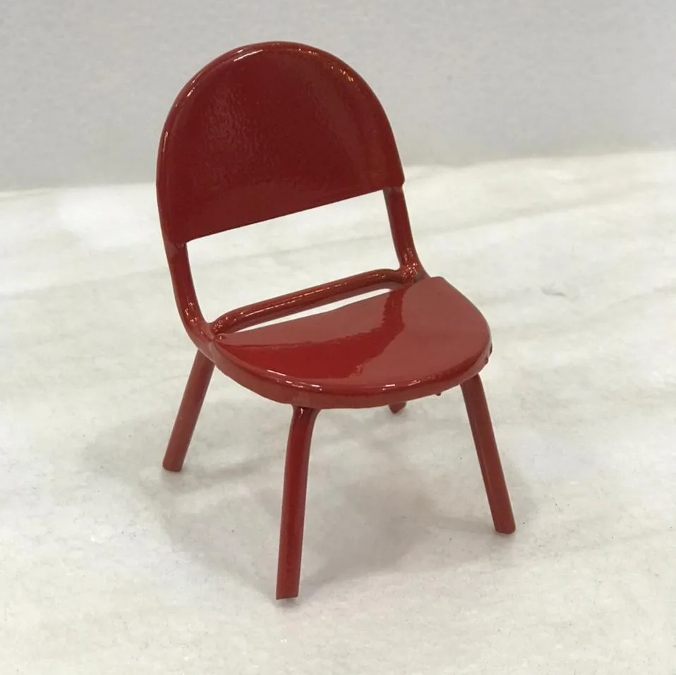 Doll House Furniture Use Metal Dining Set of Kids Play High Quality Silver Table and Red Chairs Miniature