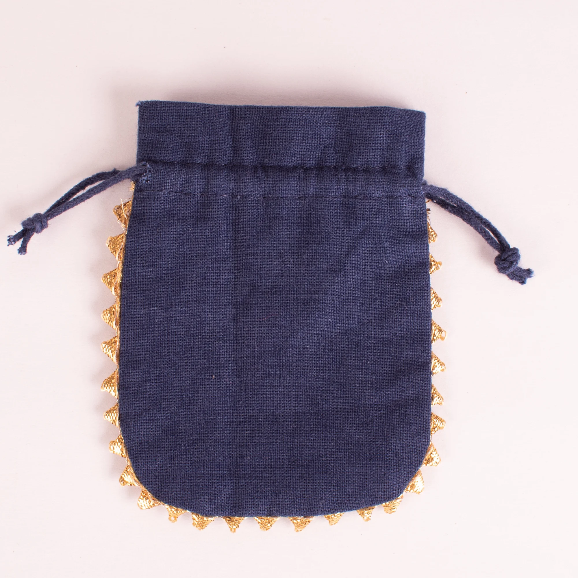 High Quality Navy Blue Handmade Drawstring Jewelry Pouch Indian Customize Logo Cotton Gift Favor Packaging Bag Wholesale