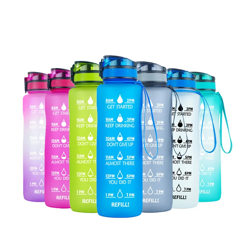 BPA free Wholesale Sports Gradually Changing Color Big Capacity Drinking Large Plastic motivation frosted water bottles