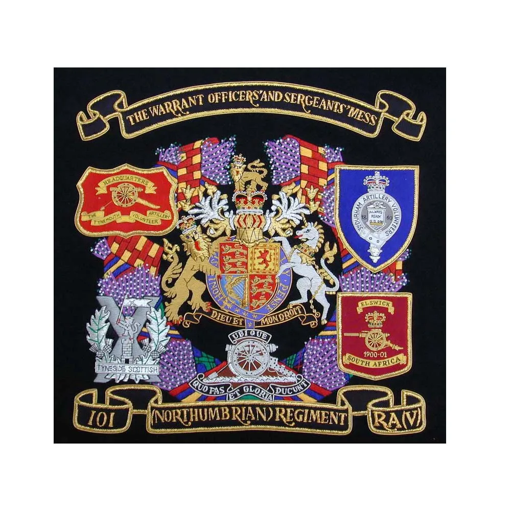 customized hand made Mylar thread embroidery tactical blazer crest flag banner Royal embroidered Crest