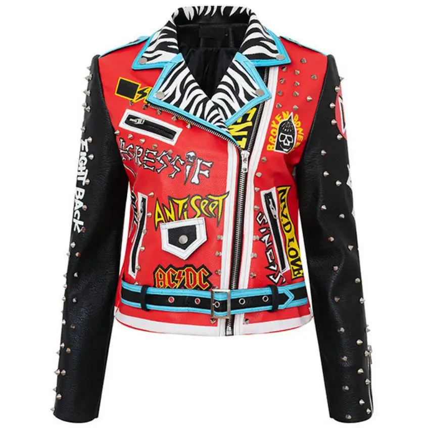 Кожаная женская модная куртка