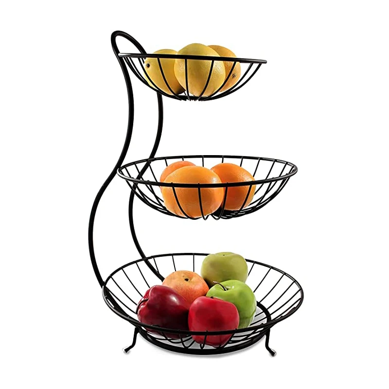  Настольная 2 яруса Декоративная Металлическая черная железная кухонная подставка для фруктов овощей хлеба