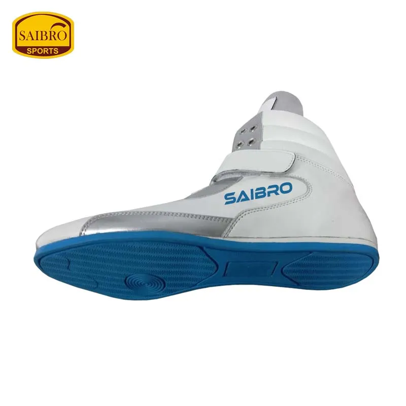 High quality leather Boxing Shoe for Men White and Silver