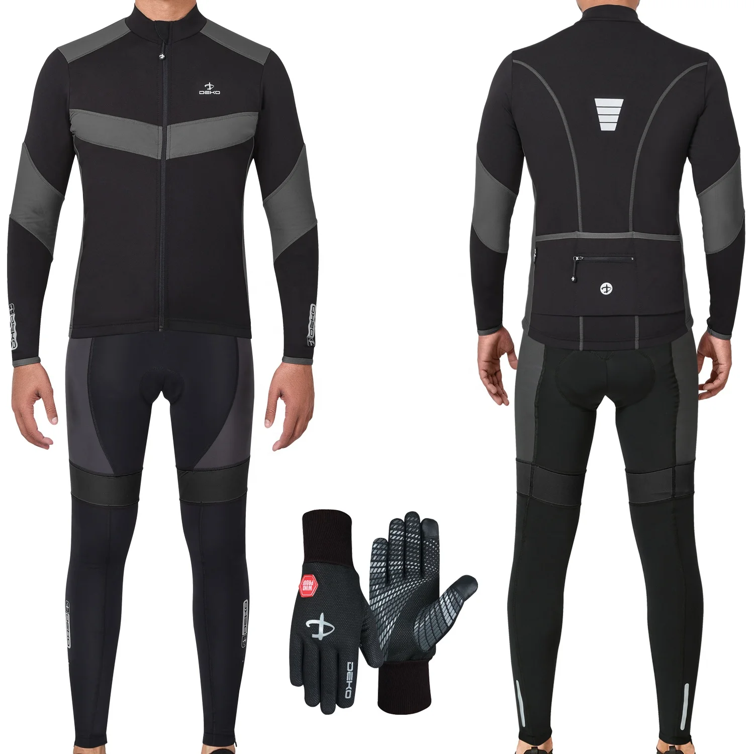 Deko cycling Set jersey long sleeve Windproof With Cycling Bib Tight And Cycling Gloves