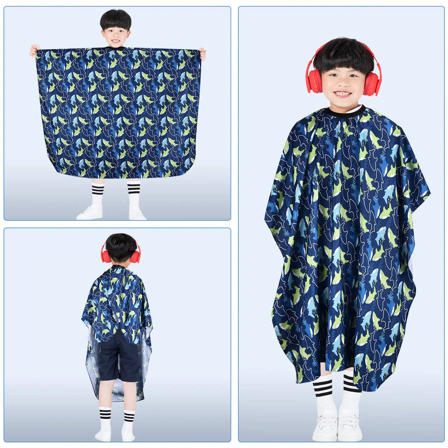 Adjustable Snap Closure Extra Long Cape Dolphin Haircut Apron for Kid