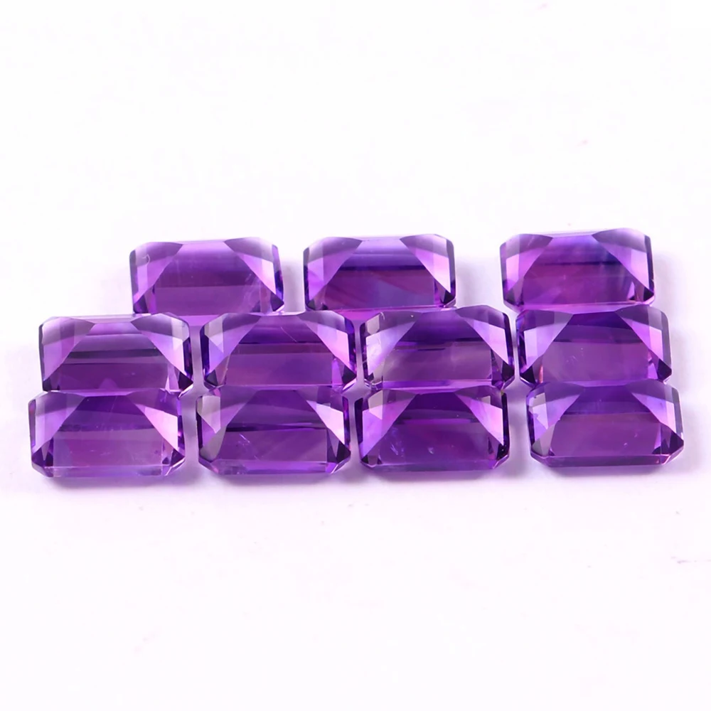 Good Quality Calibrated 6X4 MM Natural Purple Amethyst Loose Stone Faceted Emerald Cut Birthstone Gemstone For Jewelry Making