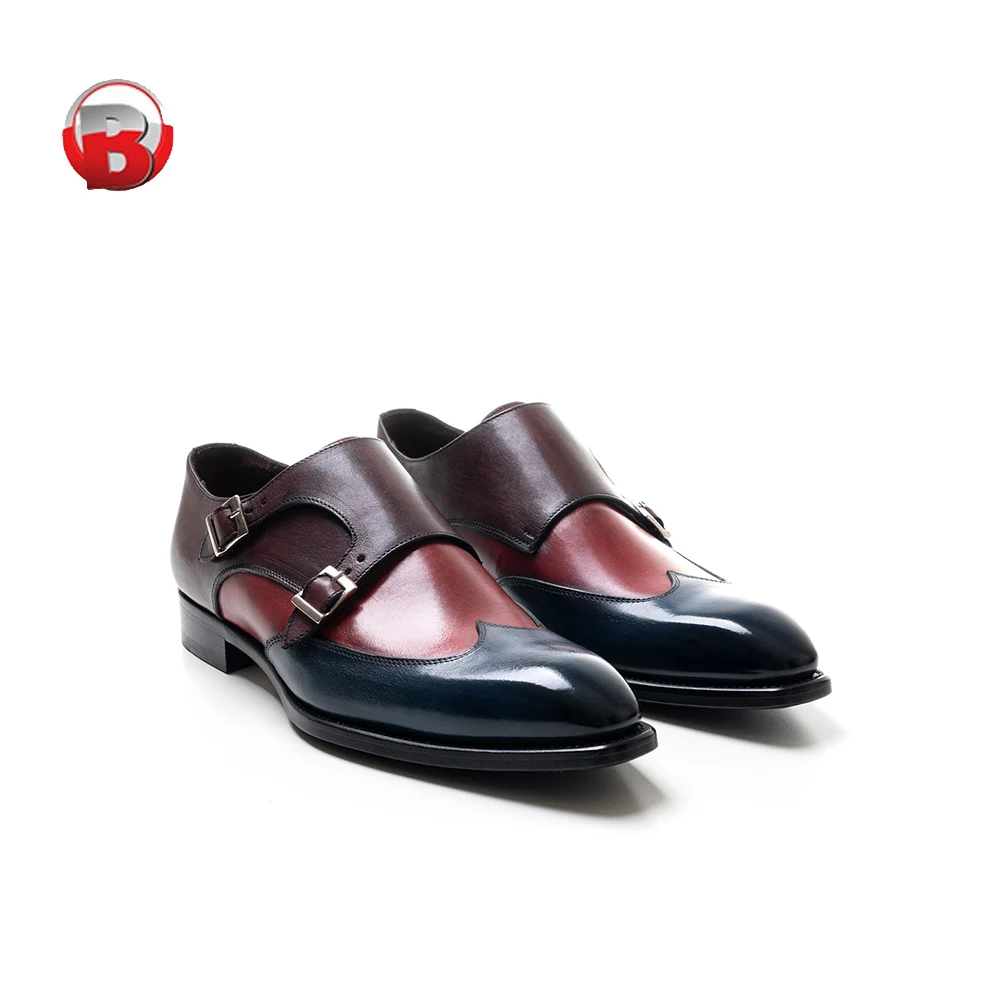Сделано в Италии двойной монах трех цветах патина кожаная мужская обувь ручной работы