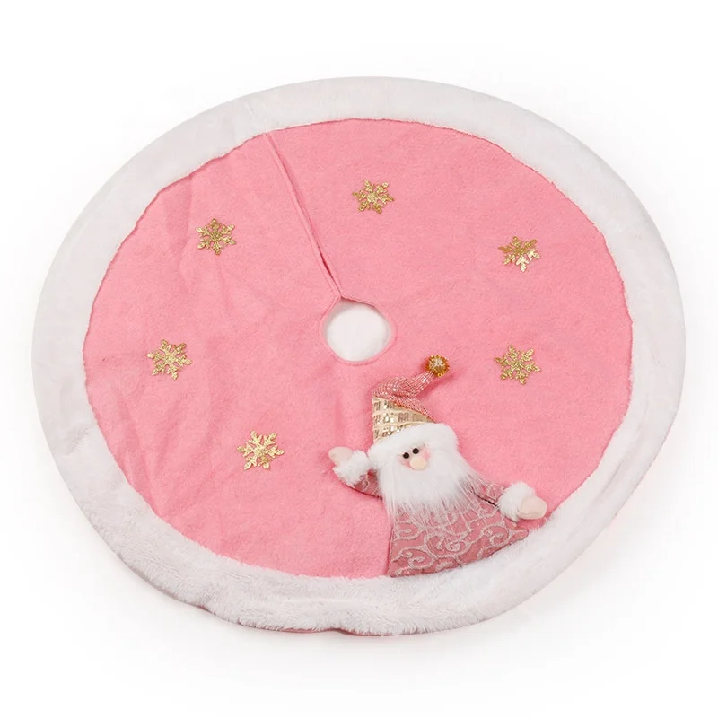 Hot-Selling Christmas Decorations Pink Three-Dimensional Santa Claus Snowman Snowflake Christmas Tree Skirt
