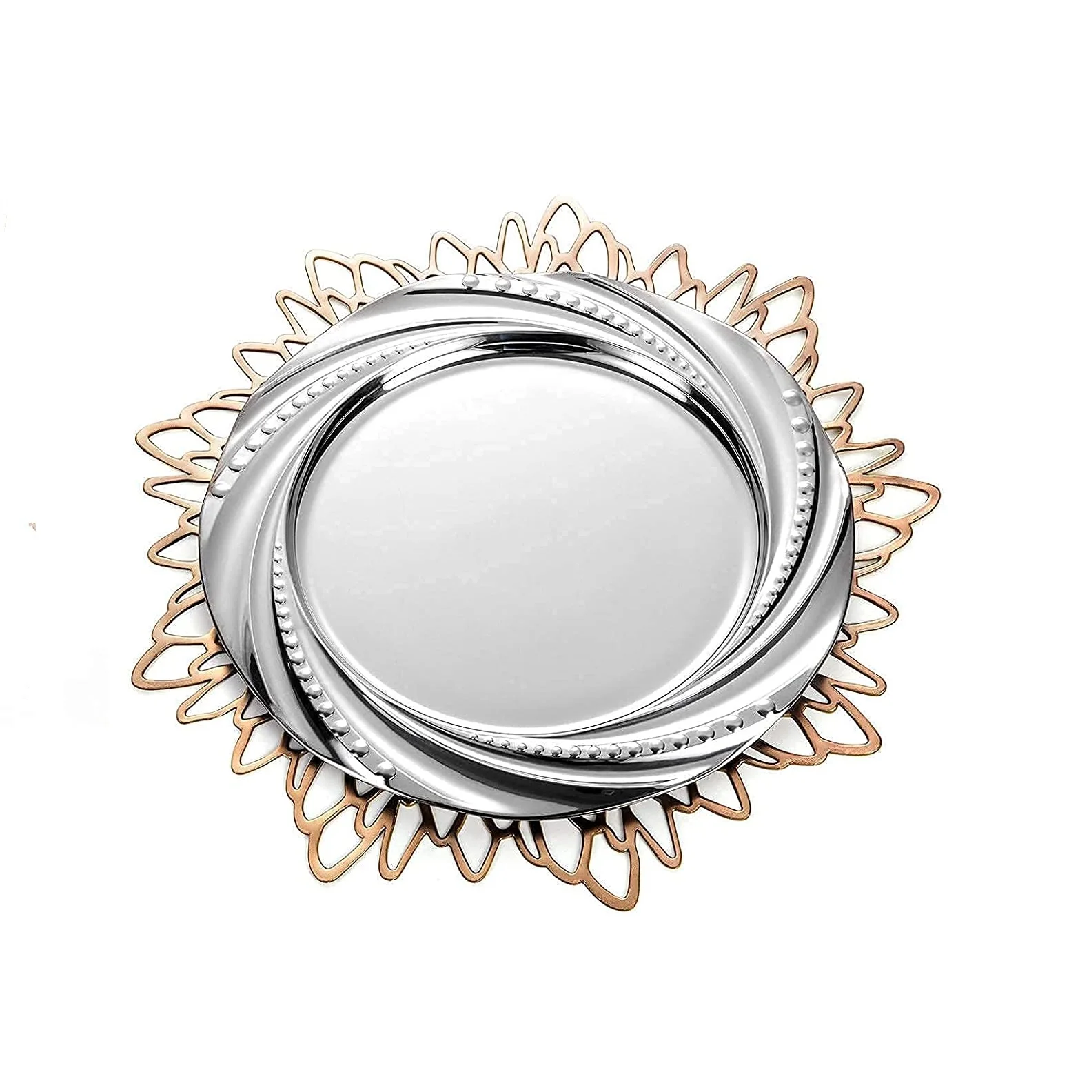 hot sale different style round shape serving tray charger plate round dishes stainless steel