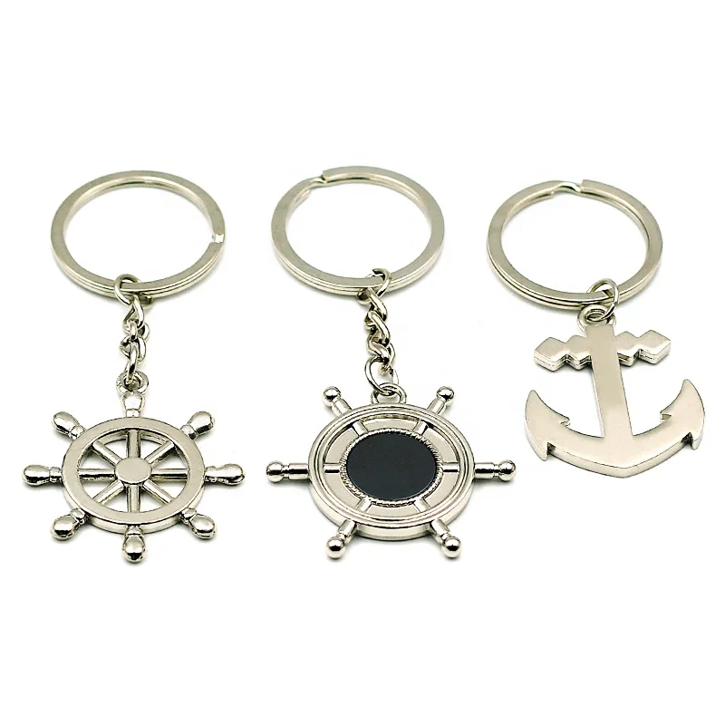 Zinc alloy metal Ship Steering Wheel keyholder boat Anchor rudder keychain helm Sailing Tourism gifts keyring