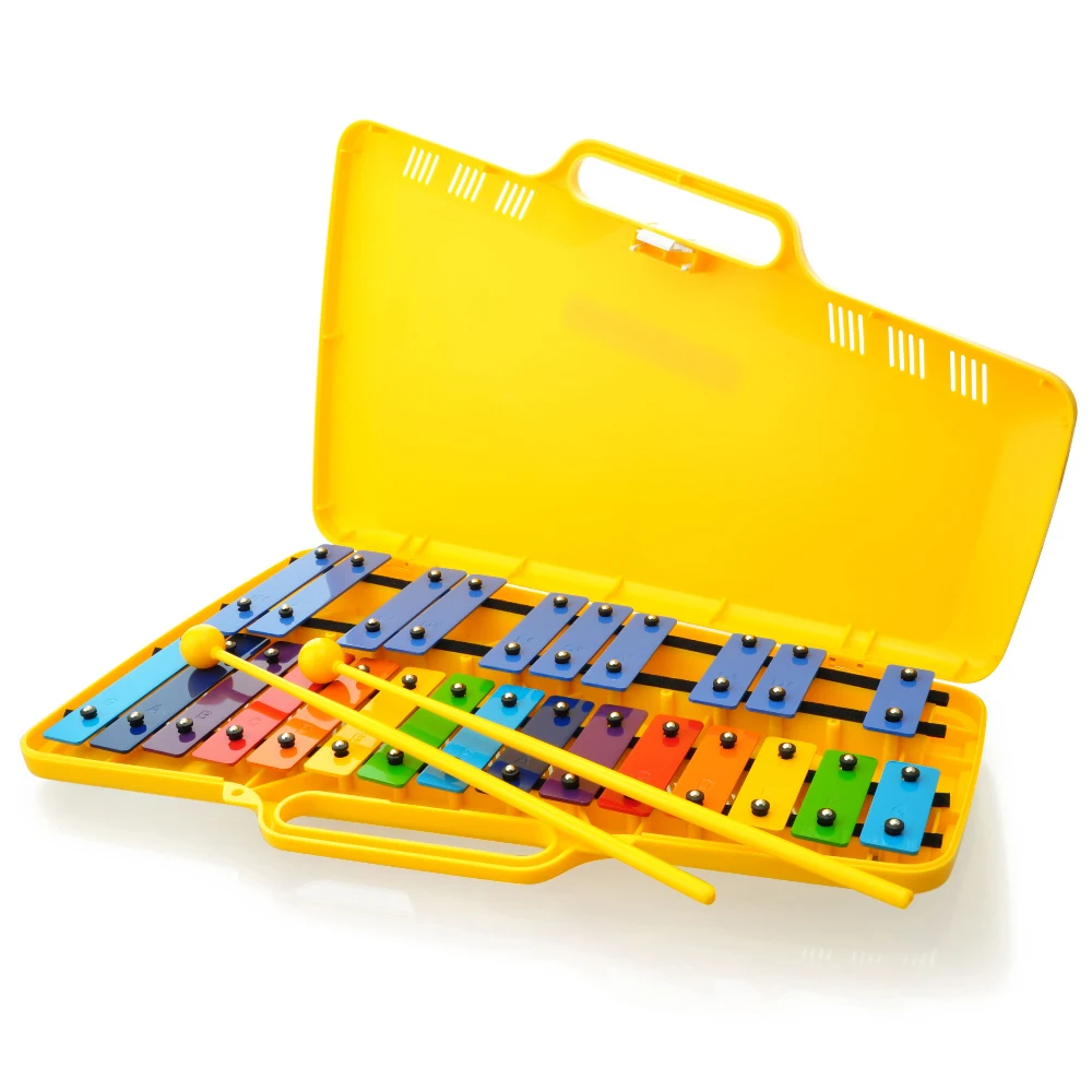 
25 Notes Rainbow Color Pressed Steel Bars with Yellow Case Angel Glockenspiel made in Korea 
