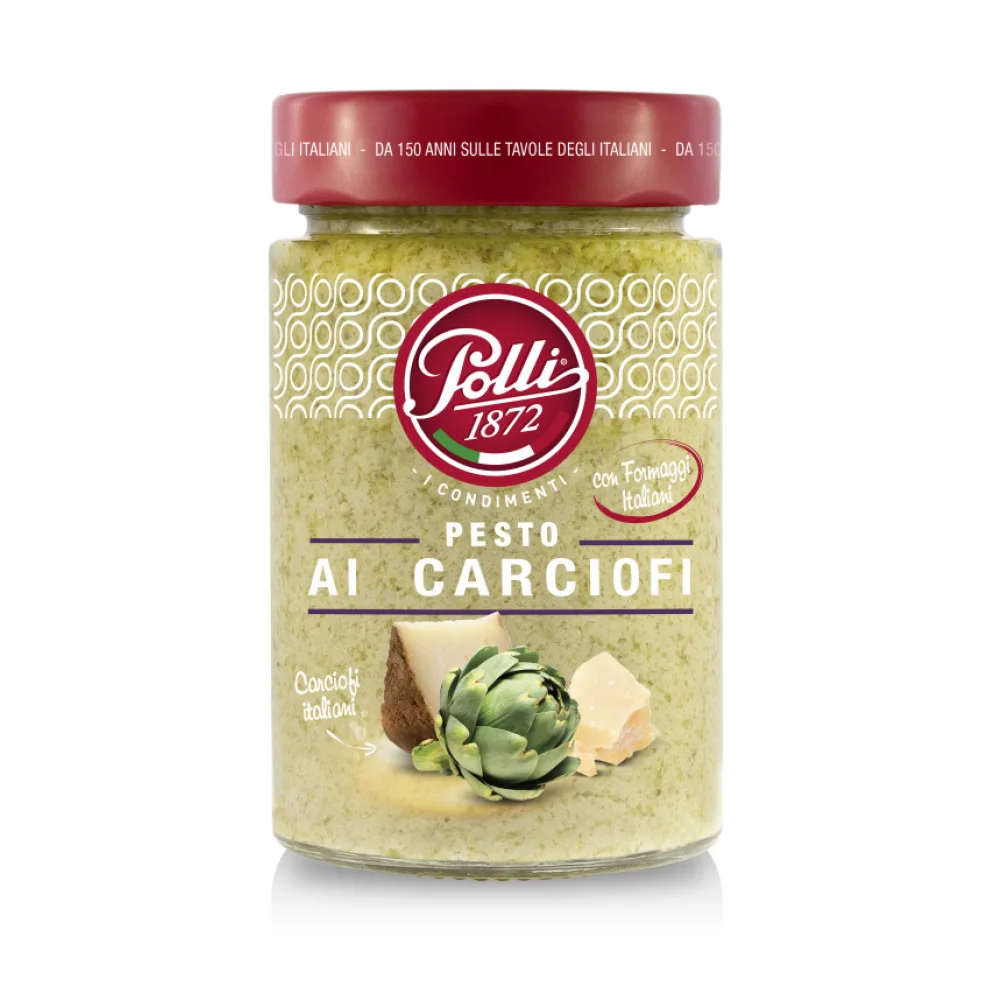 Italian top quality pesto with artichokes 190 g mason jars cheese bruschetta tasty pasta sauce for export