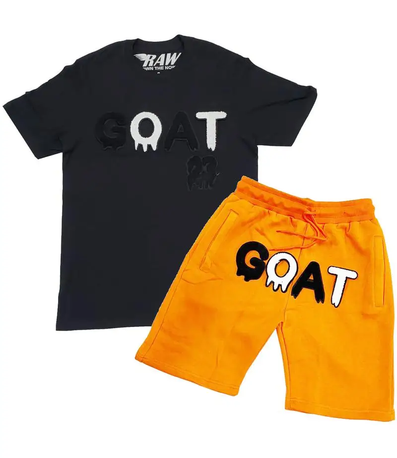 
whole sale 100%cotton unisex custom 3d chenille patches colorful letters casual towel embroidery two piece short and shirt 