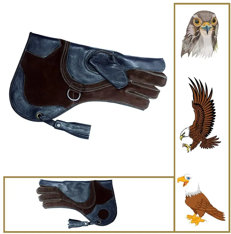 TRQSONS Cow-Hide Falconry Nubuck Leather Gloves for Eagle Hawk Hunting Birds Pets 14_ Long,Wide Cuff Left Hand