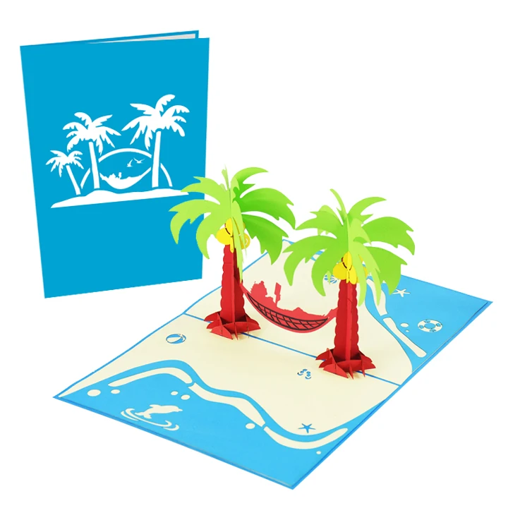 
3D выдвижная поздравительная открытка ручной работы на пляже Ямайки, оптовая продажа 