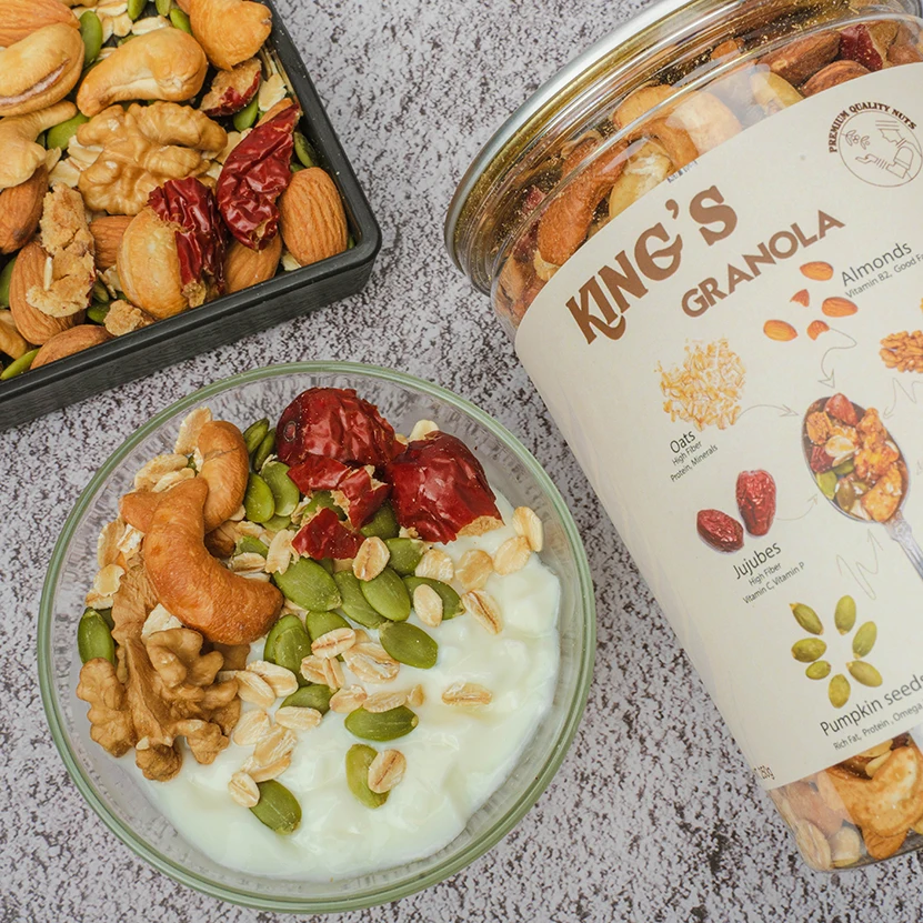 Высокое качество от вьетнамского поставщика Vani Медовый вкус без сахара запеченный орех кешью миндаль гранола для взрослых с упаковкой в коробку