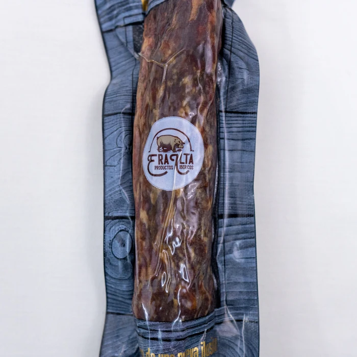 Spanish Iberian Cured Sausage. 100% Acorn fed. Food delicious black iberian pig. Salt cured. Salchichon Sausage rollers