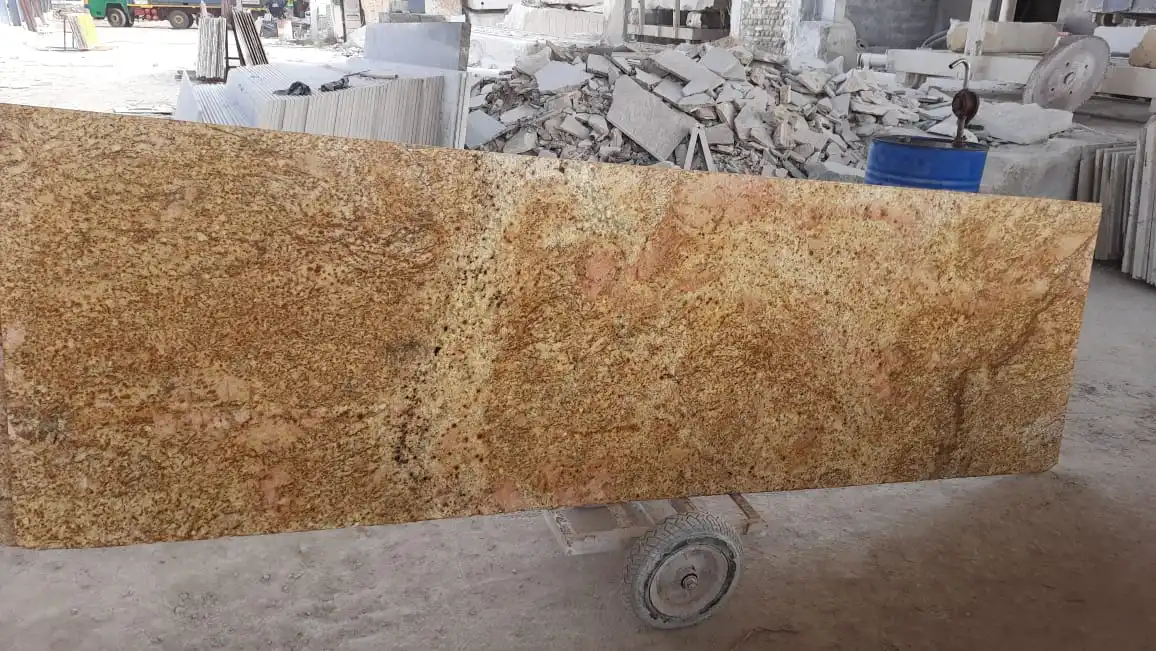
Imperial Gold Granite cutter slab tile premium material Brushed Flamed Leather Antique Finish 