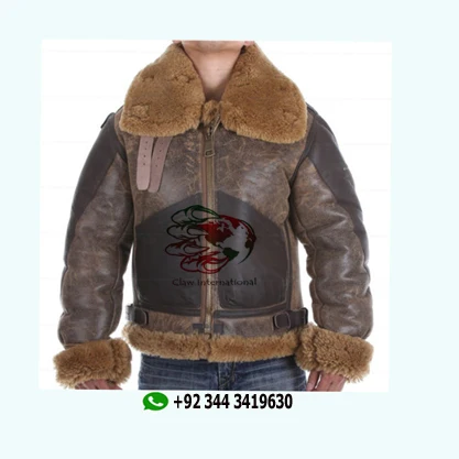 Men Flight Flying shearling Aviator B3 Bomber Jacket Distressed Sheepskin Pilot FOX Fur wholesale price