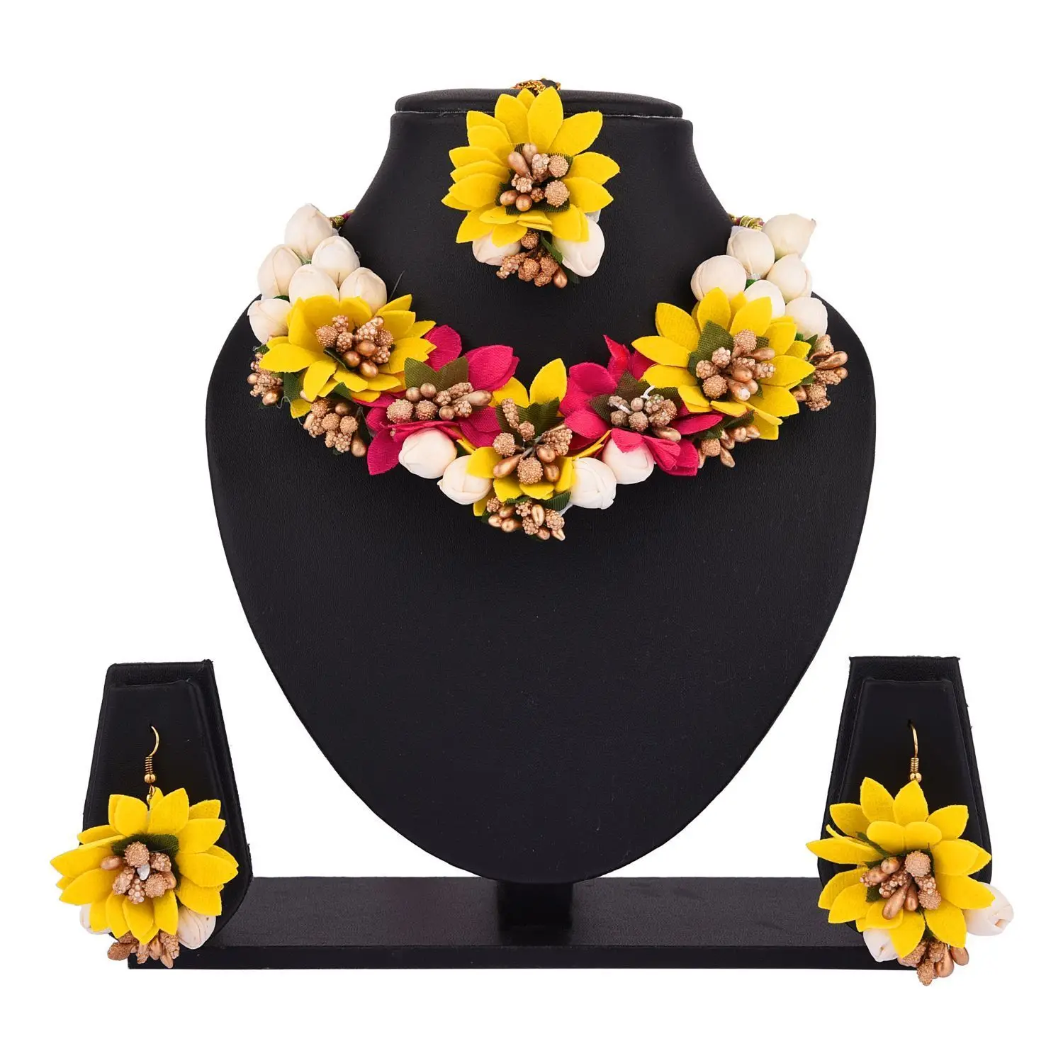 Indian Fashion Handmade Floral Necklace Jewelry set for Haldi Mehandi Ceremony
