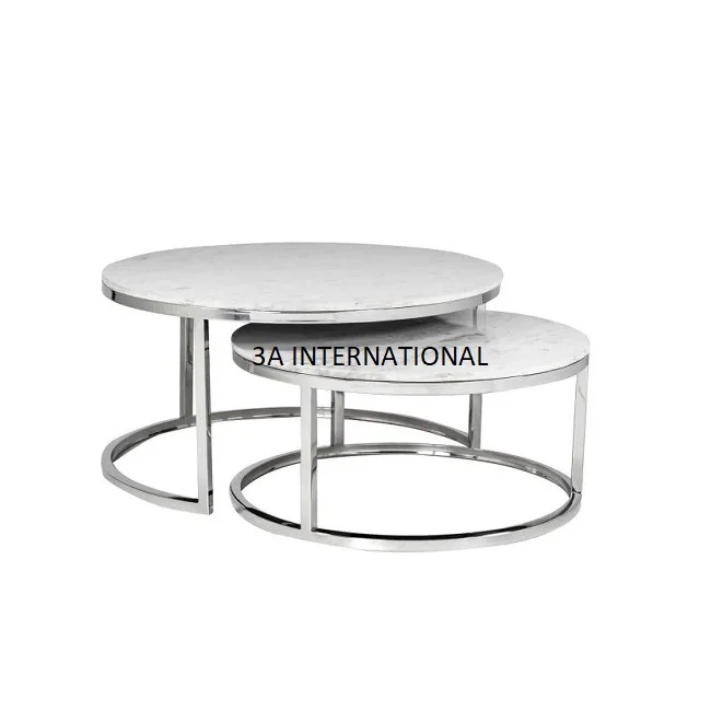 Home Decoration Luxury Furniture for Hotel Side Table Glossy Finished Custom Design  Nested Table With Marble Top