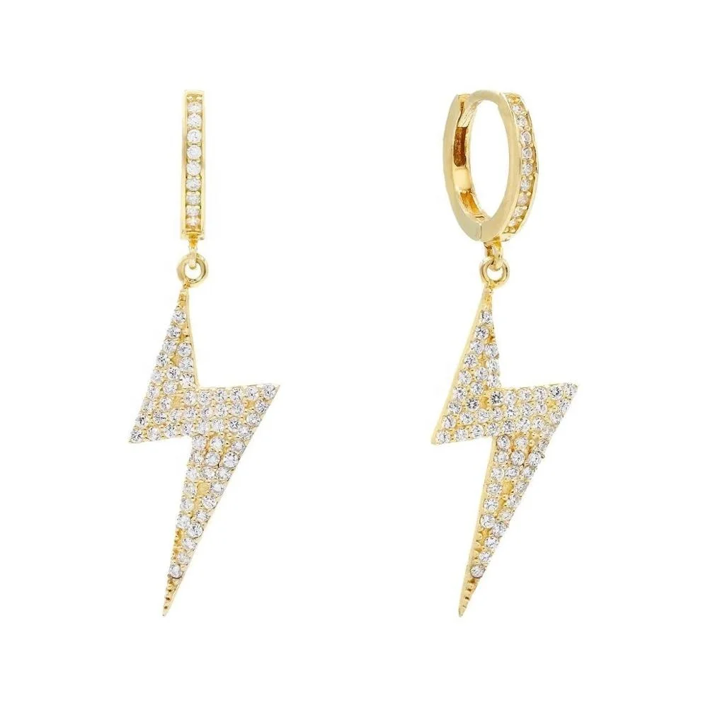 Trendy Jewelry 925 Sterling Silver Party Pave CZ Bolt Lightning Hoop Huggie Earring