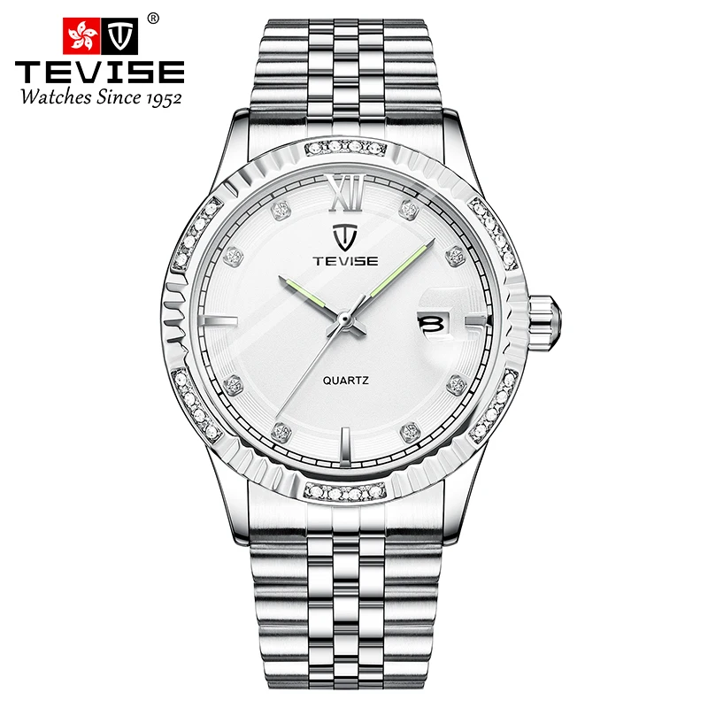 Роскошный мужской светящийся указатель TEVISE 629S с одним календарем ремешок из нержавеющей стали кварцевые часы