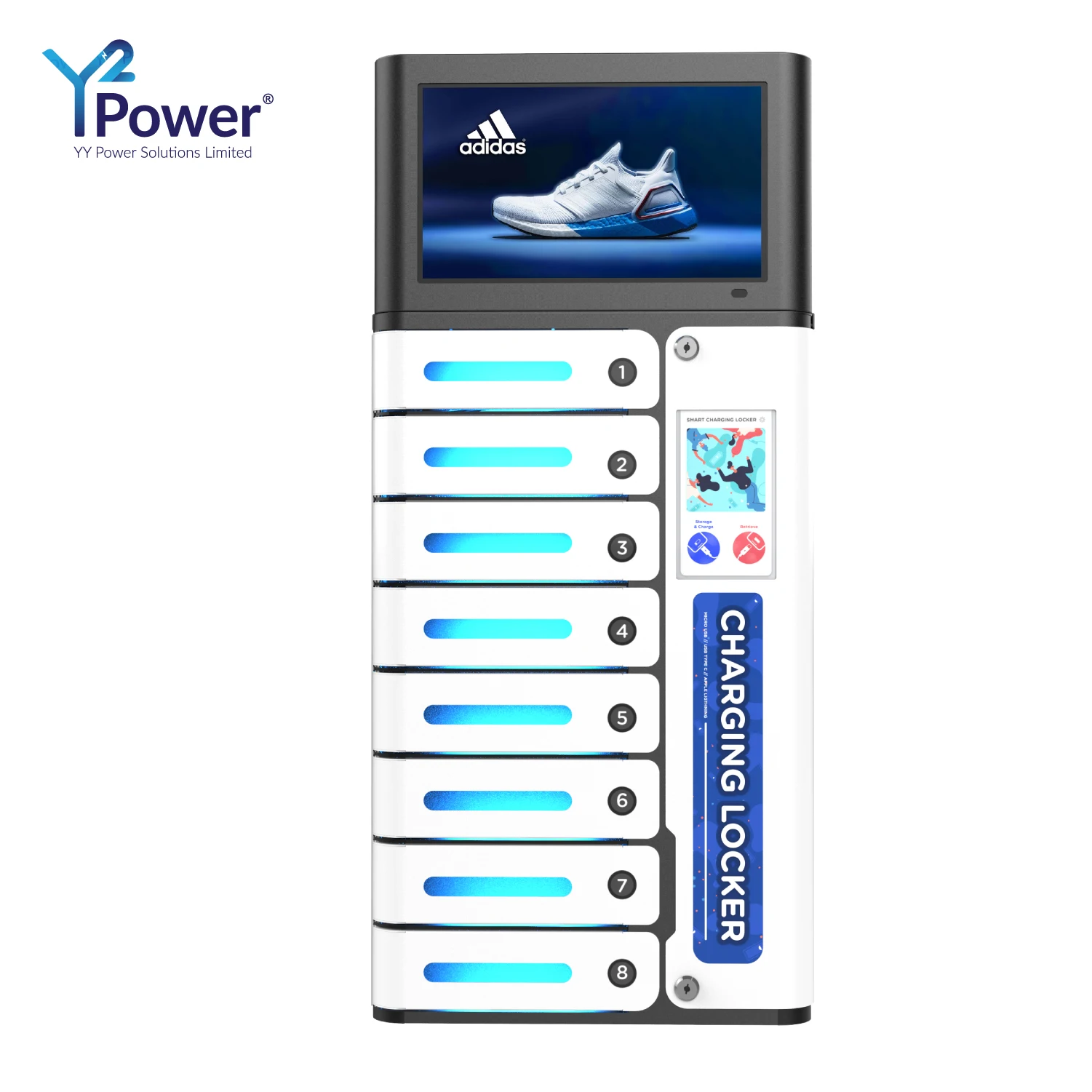 Best sell storage UV-C locker Y2Power MIA Premium Pro 8 Bay Touchscreen Mobile Charging Locker for Cafe for sports events
