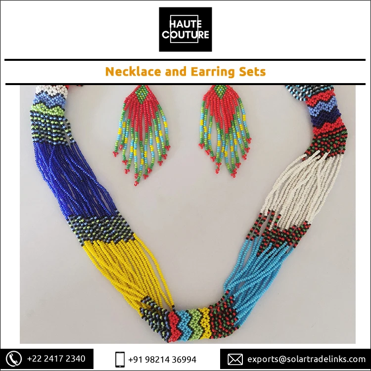 Women and Girls Wear Japanese Jaco Beads Made Garland Pattern Necklace and Earrings Jewelry Set from Indian Manufacturer