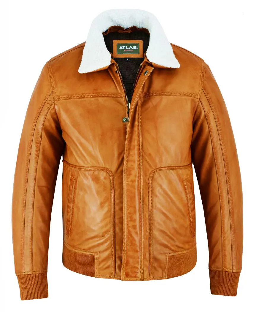 
Mens Leather Bomber Jacket - 100% Sheep Skin GENUINE Leather Military OEM Service Thick Zipper Windproof Regular Support Tanned 