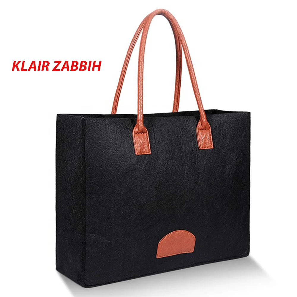 Custom multi color 3 layers hand made felt lady woman hand bag with leather strap