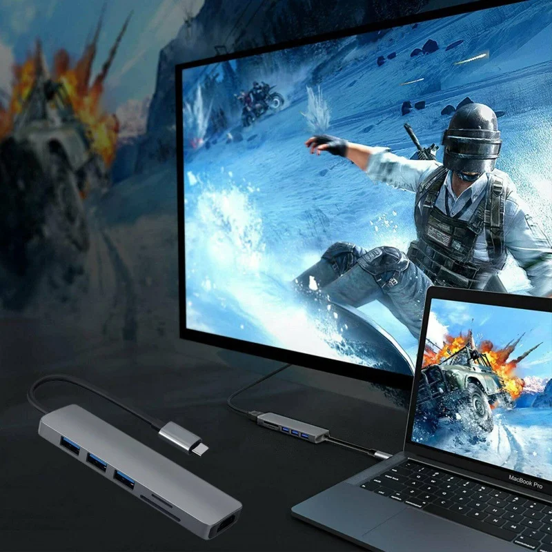 Алюминьный высокой скорости 3 0 4K HD TF/SD кард-ридер USB-C многопортовый адаптер порта USB Type-c 7 в 1 взаимный обмен данными между компьютером и периферийными устройствами C концентратор для