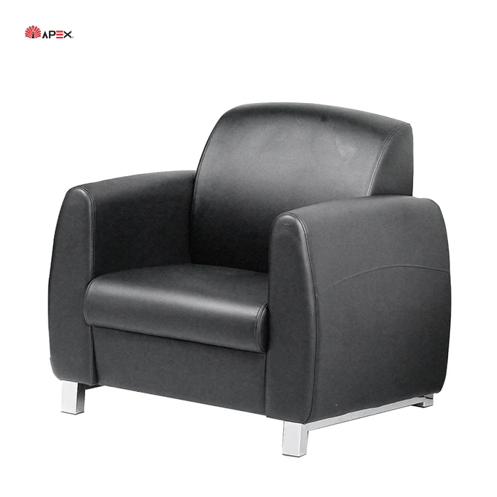 One Stop Office Furniture Comfortable Black Leather Couch 1 Seater Settee with Armrest