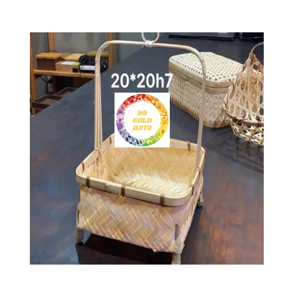  Бамбуковое хранилище с ручкой-Легкое перемещение и удобное использование-бамбуковая корзина для пикника