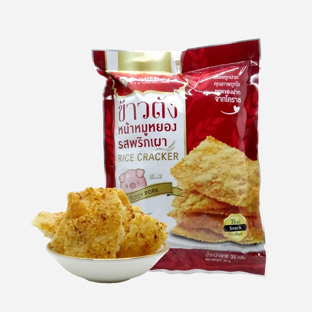 Рисовый крекер PUNG NGEE SHAING со вкусом сладкой свинины и Чили, 35 г в упаковке
