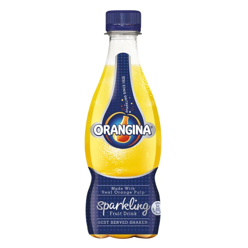 Orangina, сверкающий фруктовый напиток из настоящей оранжевой целлюлозы, 420 мл, ПЭТ-бутылка