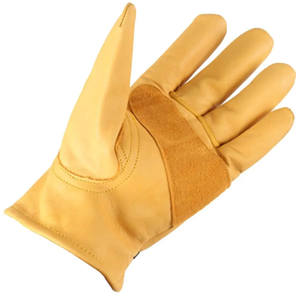 Golden Cow Grain Leather Driver Gloves Wing Thumb Shirred Elastic Back Work gloves
