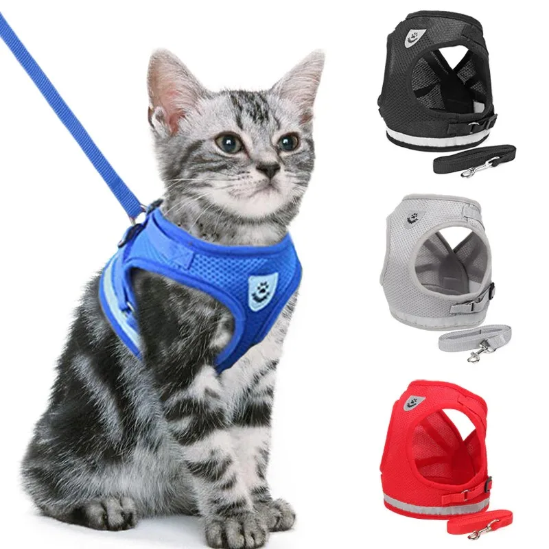 [Fulfillpanda] Светоотражающие кошка проводов и поводок для собак из нейлоновой сетки котенок кошка щенка собаки жилет использовать игровой комплекс для кошек, Прямая поставка