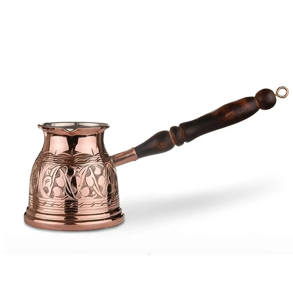 Copper Bull Solid Hammered Copper Turkish Greek Arabic Coffee Pot Stovetop Coffee Maker Cezve Ibrik Briki with Wooden Handle