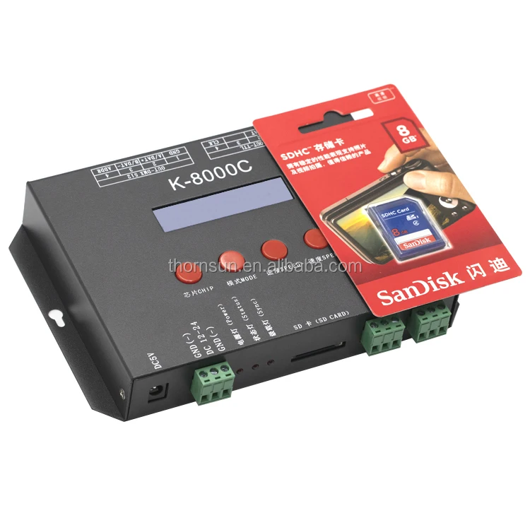K-8000C sd card 8 output ports pixel led controller control sk6812 apa102c ws2811 dmx512 ect