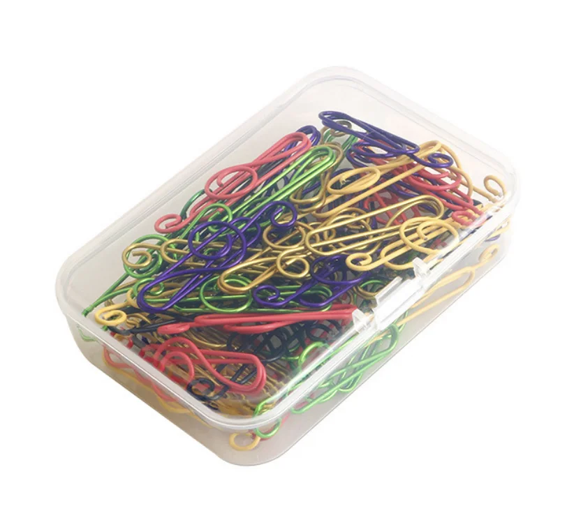 50pcs PP box packing metal creative musical notes shape paper clips with assorted colors