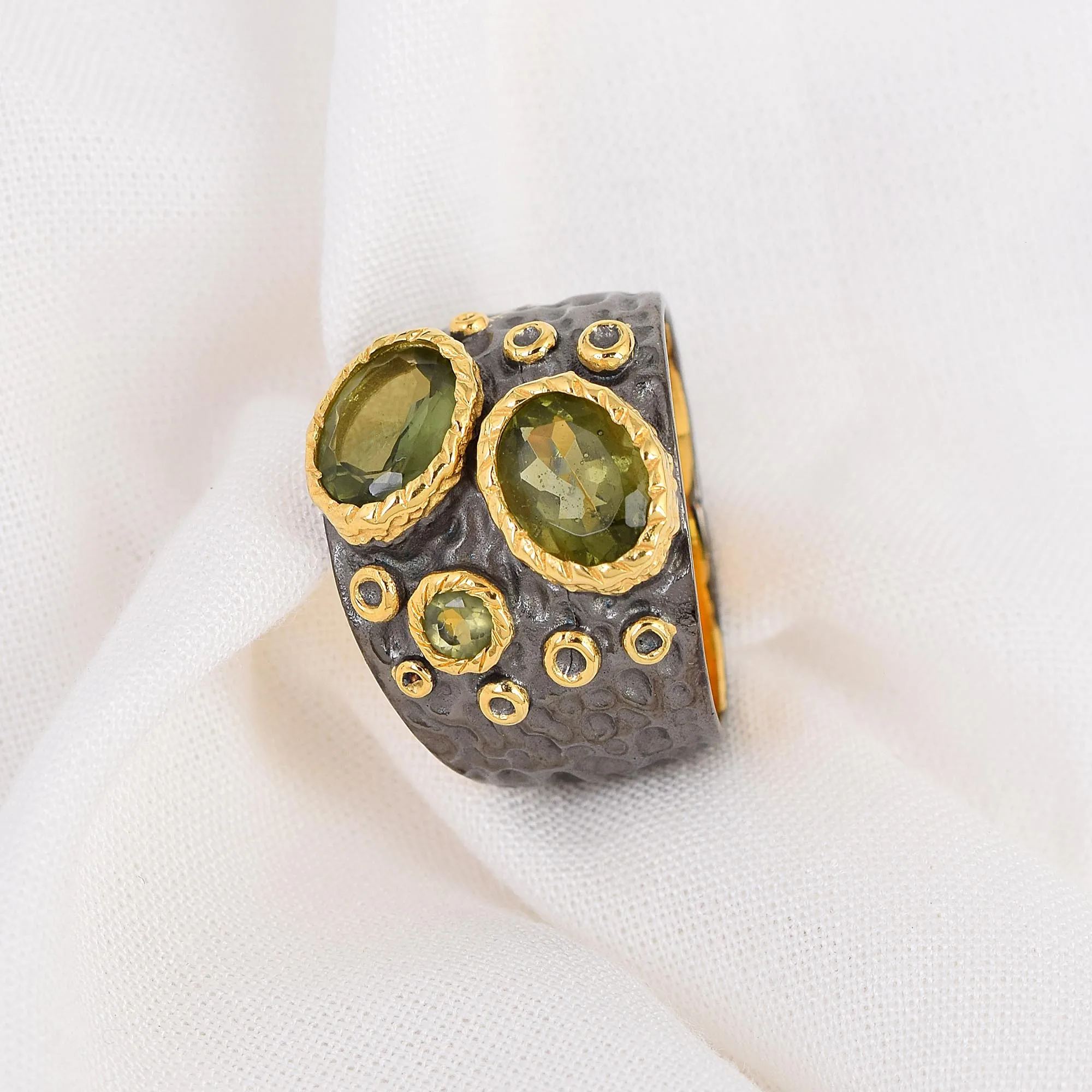 925 серебряное позолоченное Винтажное кольцо из натурального молдавита